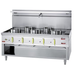 Wokherd mit 5 Brenner 2x Ø 230mm (10,13kW) + 3x Ø 290mm (21,44kW) CHINA-5L Chinaherd