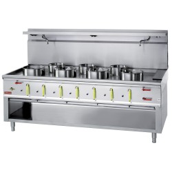 Wokherd mit 7 Brenner 3x Ø 230mm (10,13kW) + 4x Ø 290mm (21,44kW) CHINA-7L Chinaherd