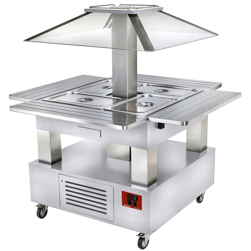 Salatbar 4x GN 1/1 H 150 mm mit senkbarem Hustenschutz CSB-4D-A1-R2-KM Buffet kalt