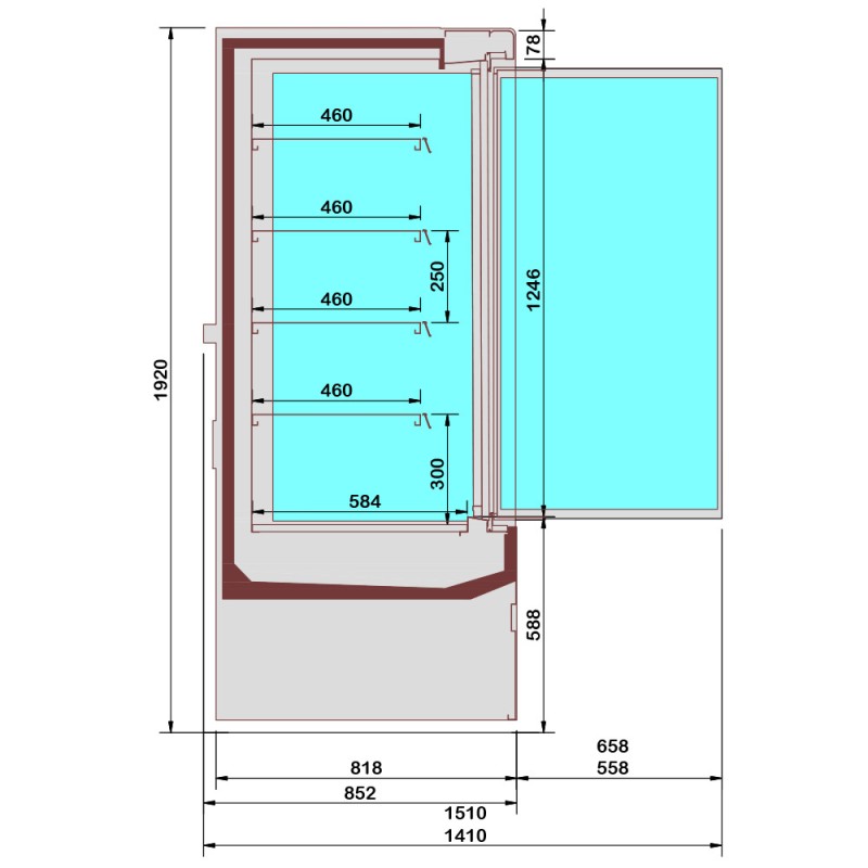 Wandkühlregal mit Flügeltür - B 2500 mm PML25-H5 Wandkühlregale