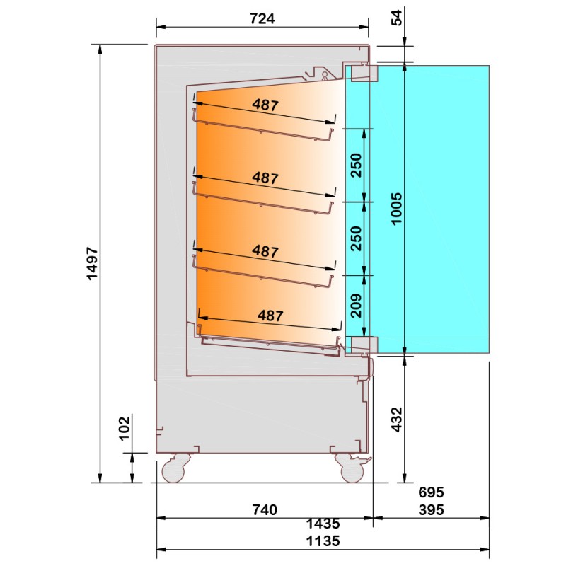 Vitrine beheizt für Selbstbedienung - B 1000 mm HAS10-P5 Vitrinen warm