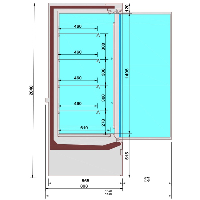 Wandkühlregal mit 4 Flügeltüren - B 2600 mm SCM26-C5 Wandkühlregale